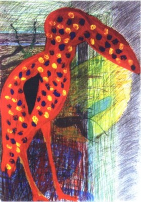 Andreas Weidner, Roter Reiher 2000, 70 X 100, Mischtechnik / Papier