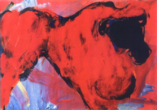 Andreas Weidner, Roter Stier 1999, 70 X 100, Mischtechnik / Papier