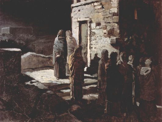 Nikolaj Nikolajewitsch Ge: Christus betritt mit seinen Jüngern den Garten Gethsemane. 1888, Öl auf Leinwand, 65,3 × 85 cm. Moskau, Tretjakow-Galerie