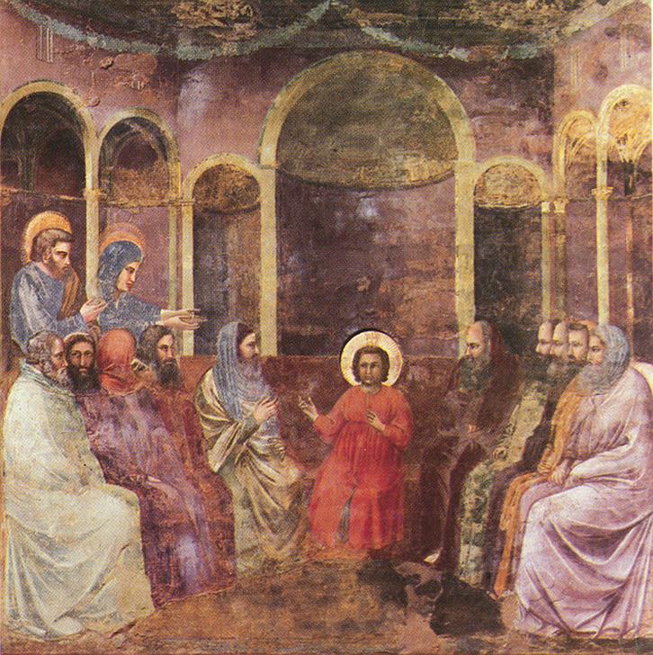 Giotto di Bondone (1266-1337), Der zwlfjhrige Christus im Tempel (1304-06), Fresco, 200 x 185 cm, Cappella Scrovegni (Arena Chapel), Padua